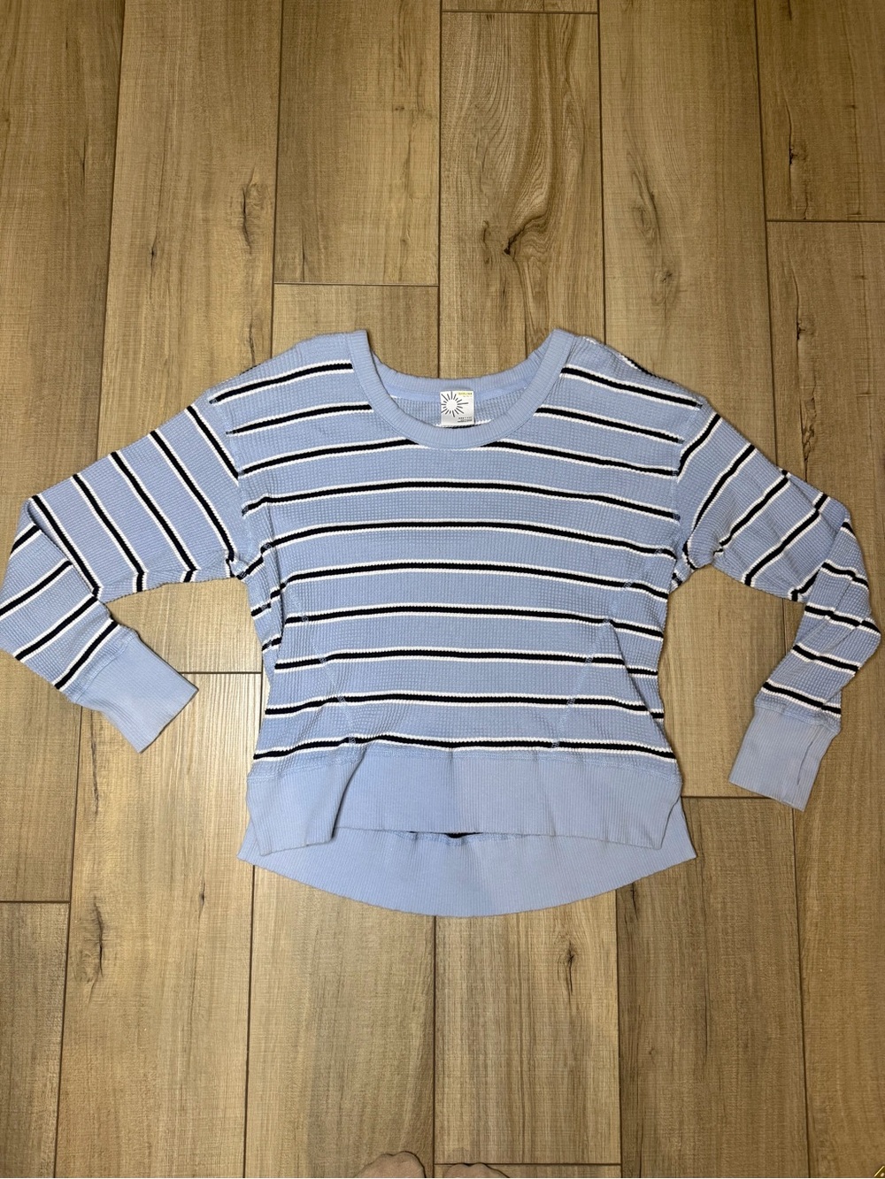 Offline by Aerie XXS Blue Striped Waffle Knit Oversized Long Sleeve Top